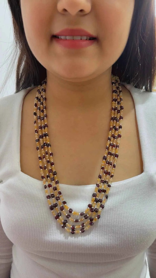 Natural Citrine & Garnet Gemstone Beads Necklace Jewelry