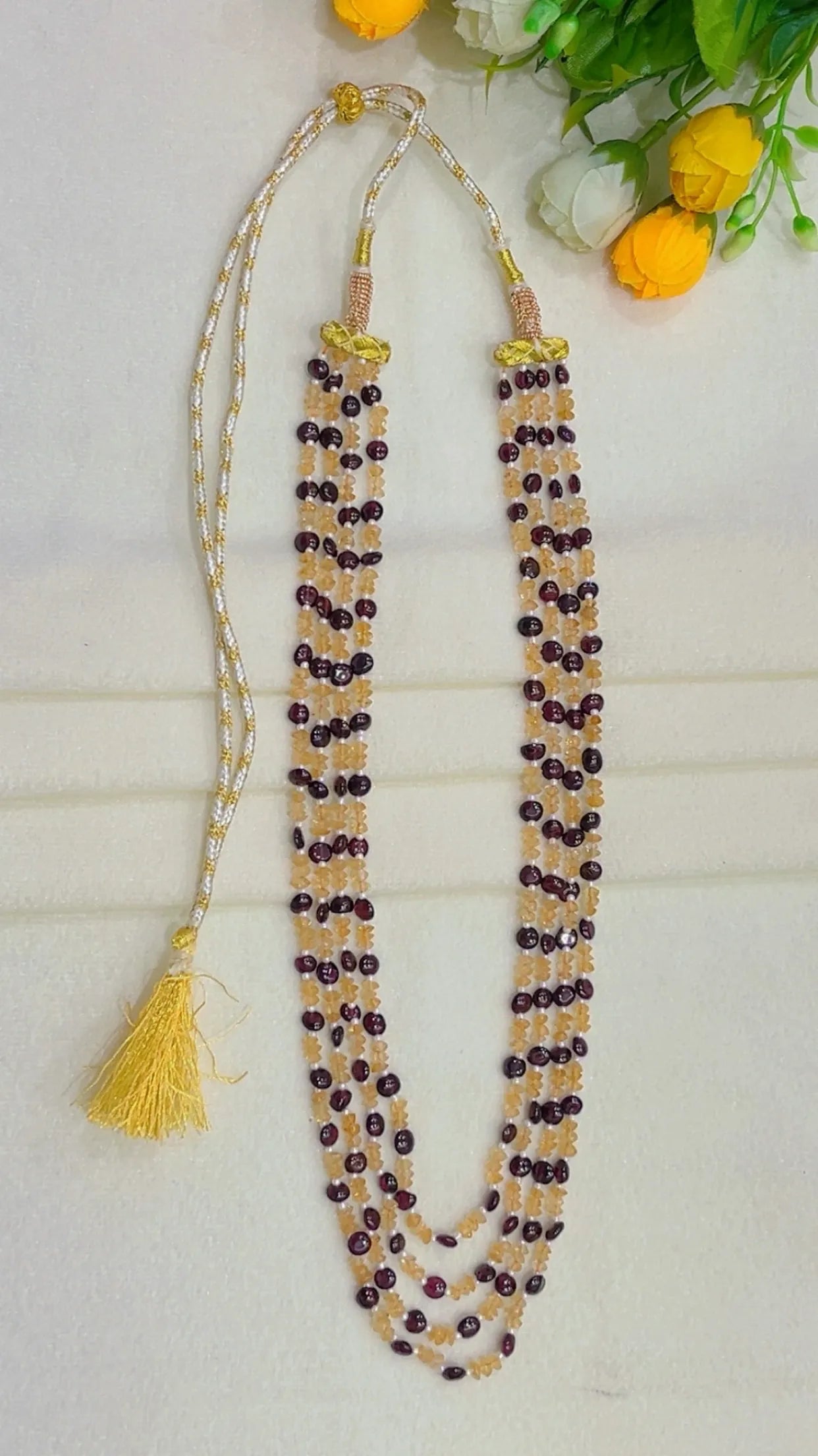 Natural Citrine & Garnet Gemstone Beads Necklace Jewelry