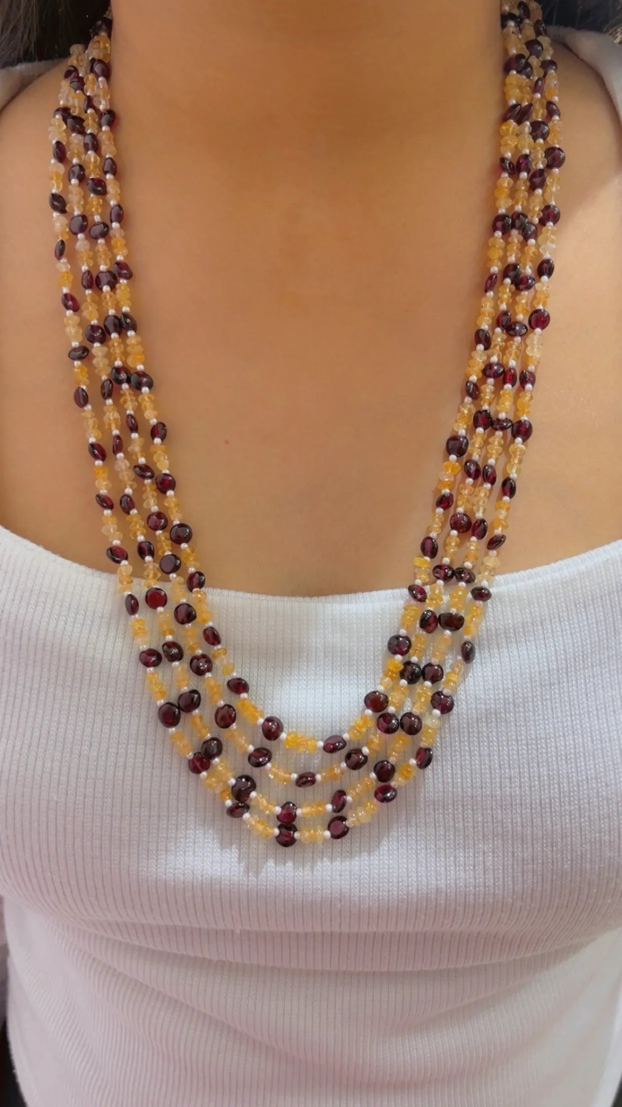 Natural Citrine & Garnet Gemstone Beads Necklace Jewelry