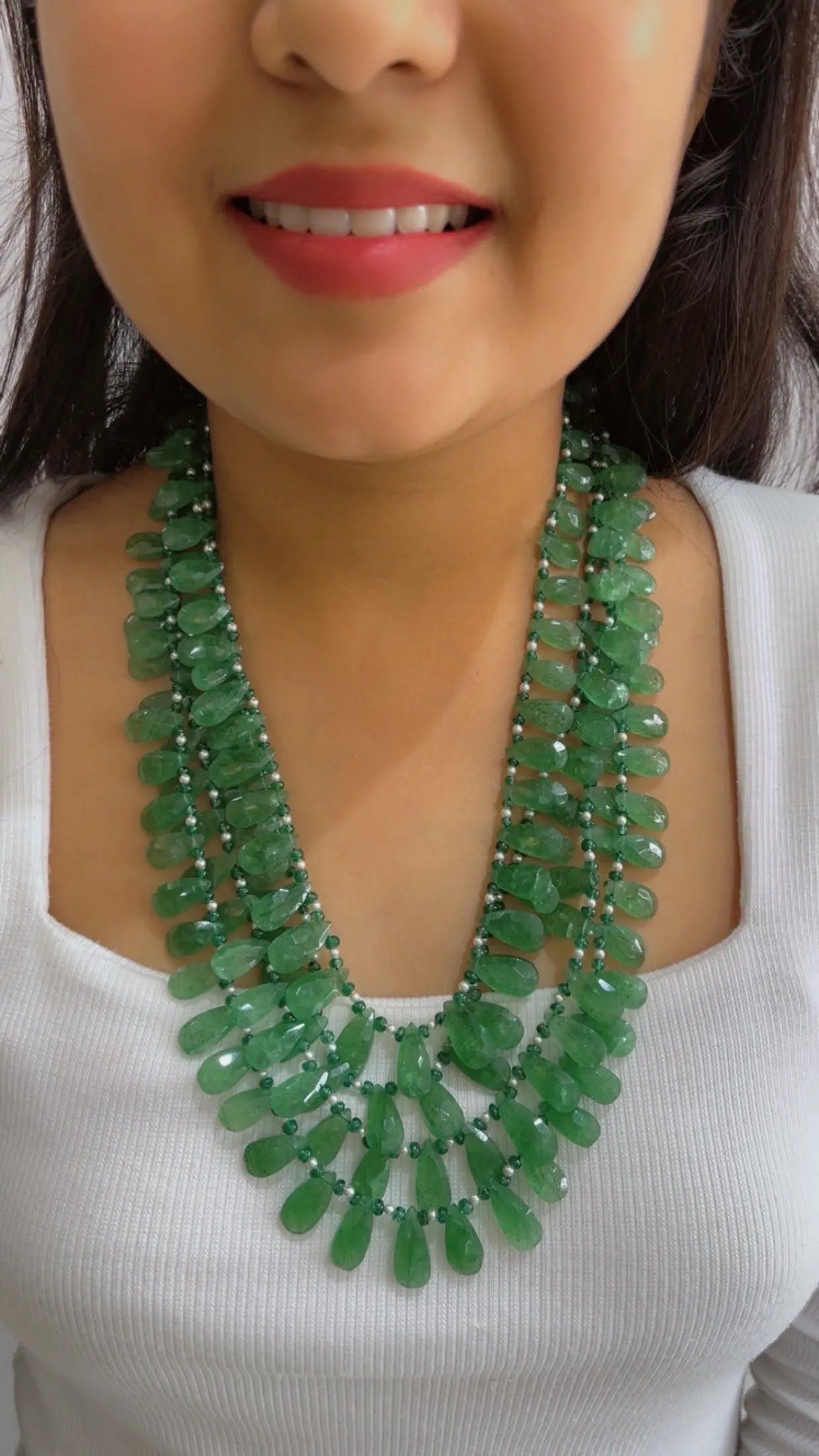 Natural Green Strawberry Quartz Beads Drops Gemstone Necklace Jewelry