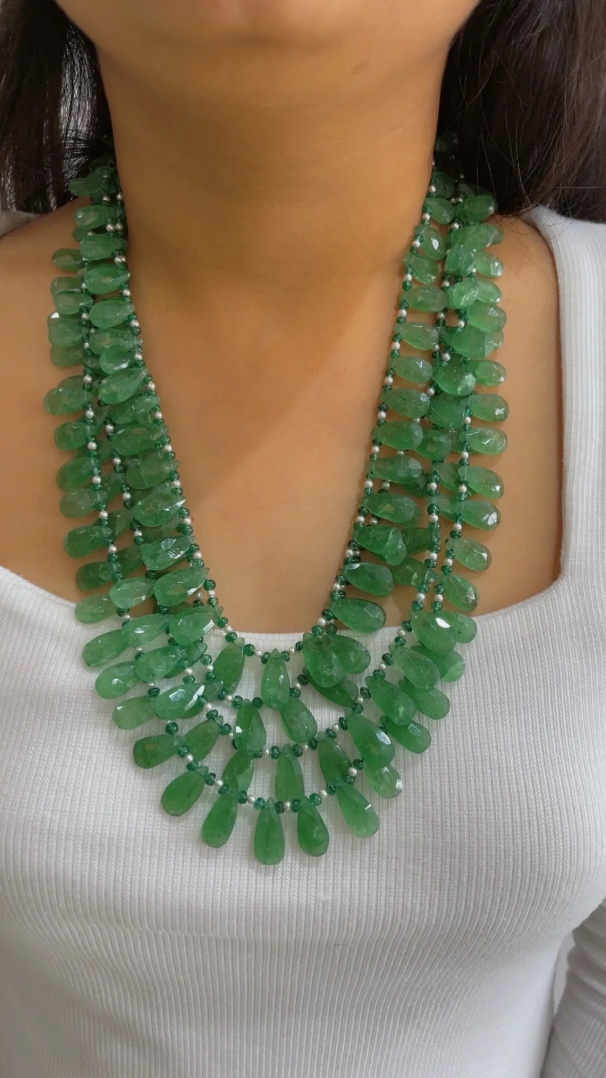 Natural Green Strawberry Quartz Beads Drops Gemstone Necklace Jewelry