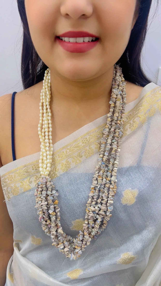 Natural Blue Opal & Pearl Gemstone Beads Necklace Jewelry