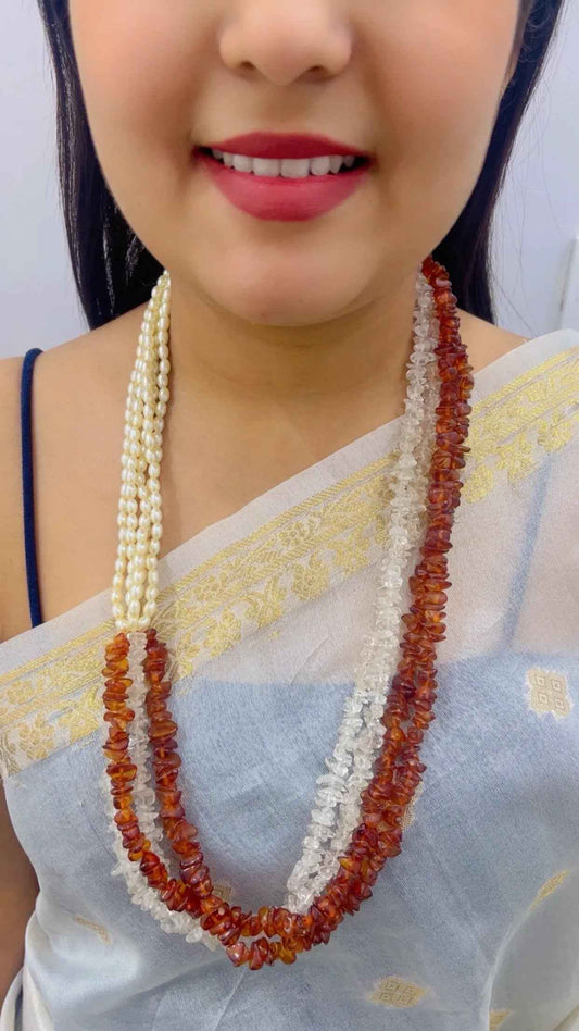 Natural Carnelian & Pearl Gemstone Beads Necklace Jewelry
