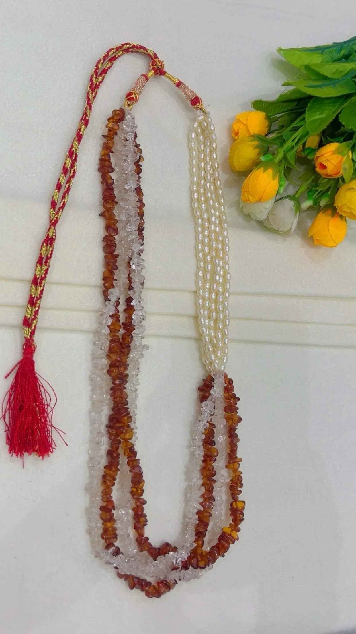 Natural Carnelian & Pearl Gemstone Beads Necklace Jewelry