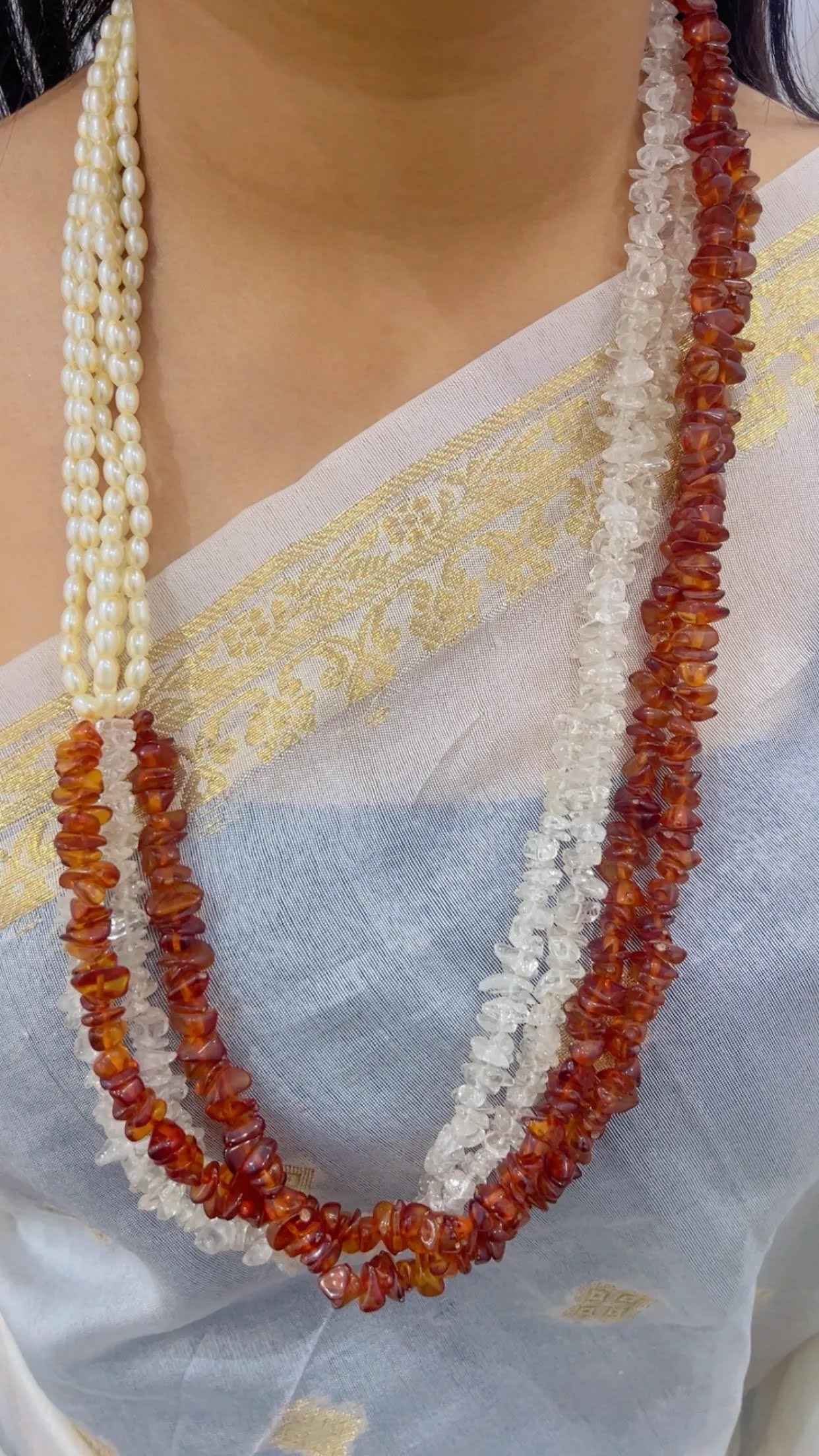 Natural Carnelian & Pearl Gemstone Beads Necklace Jewelry