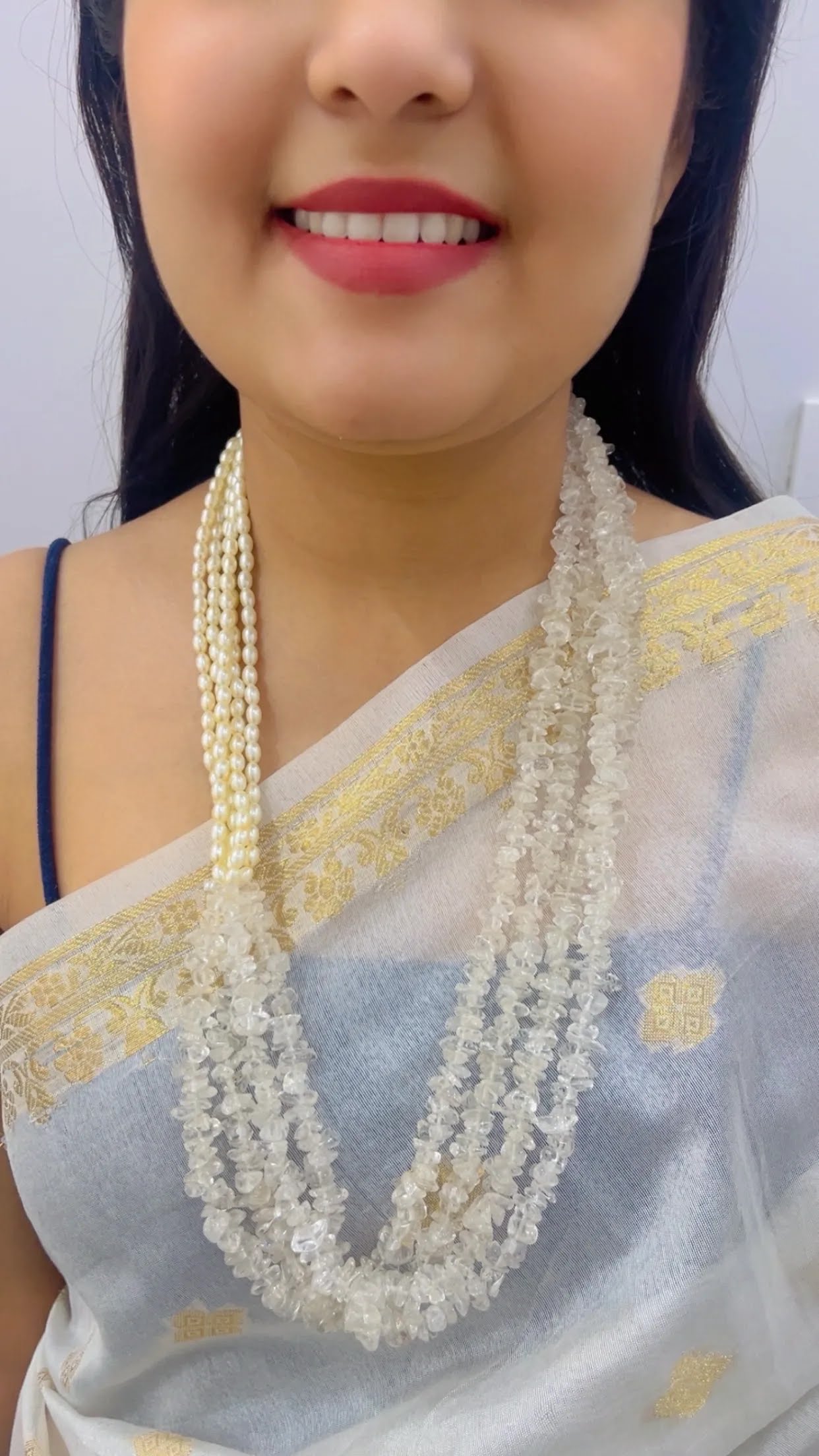 Natural Quartz & Pearl Gemstone Necklace Jewelry