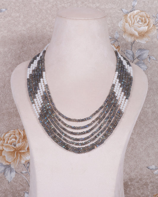 Natural Labradorite & Pearl Gemstone Beads Necklace Jewelry
