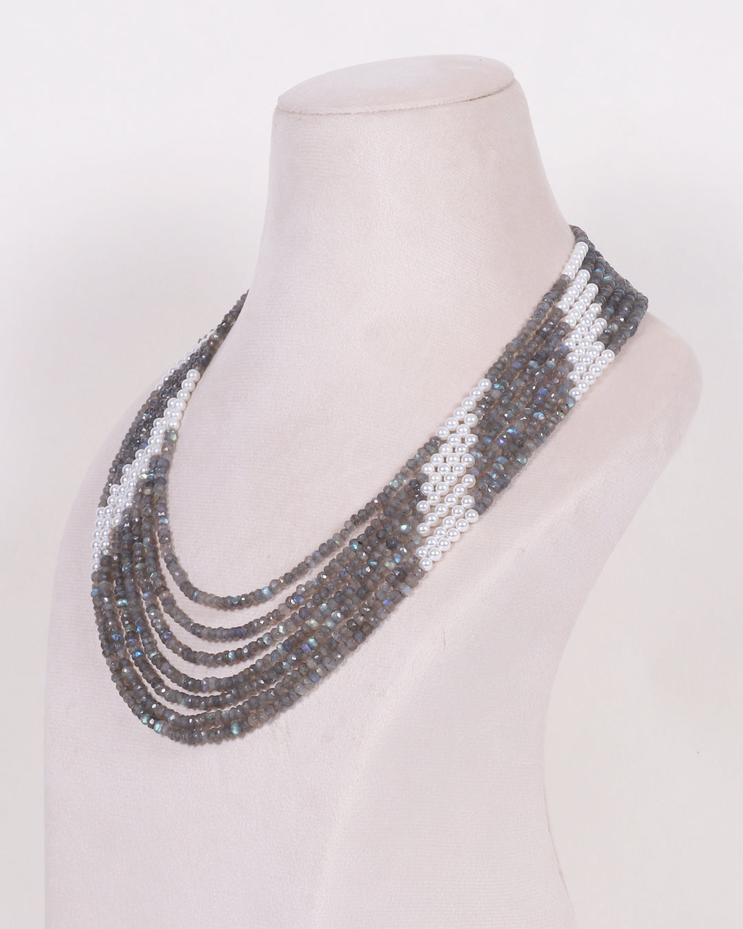 Natural Labradorite & Pearl Gemstone Beads Necklace Jewelry