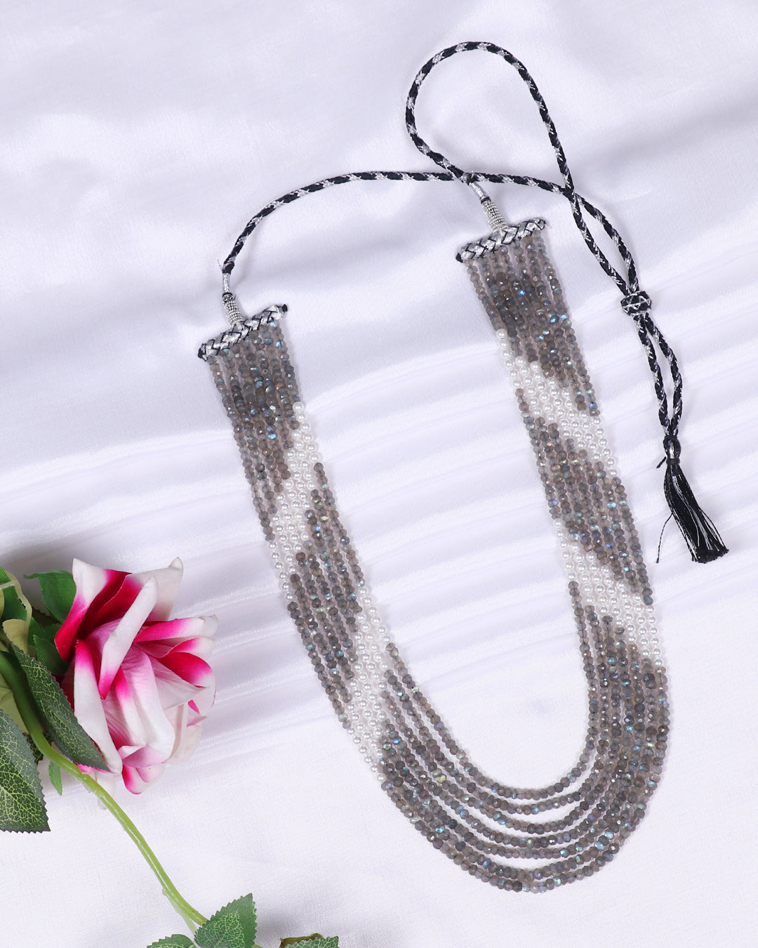 Natural Labradorite & Pearl Gemstone Beads Necklace Jewelry