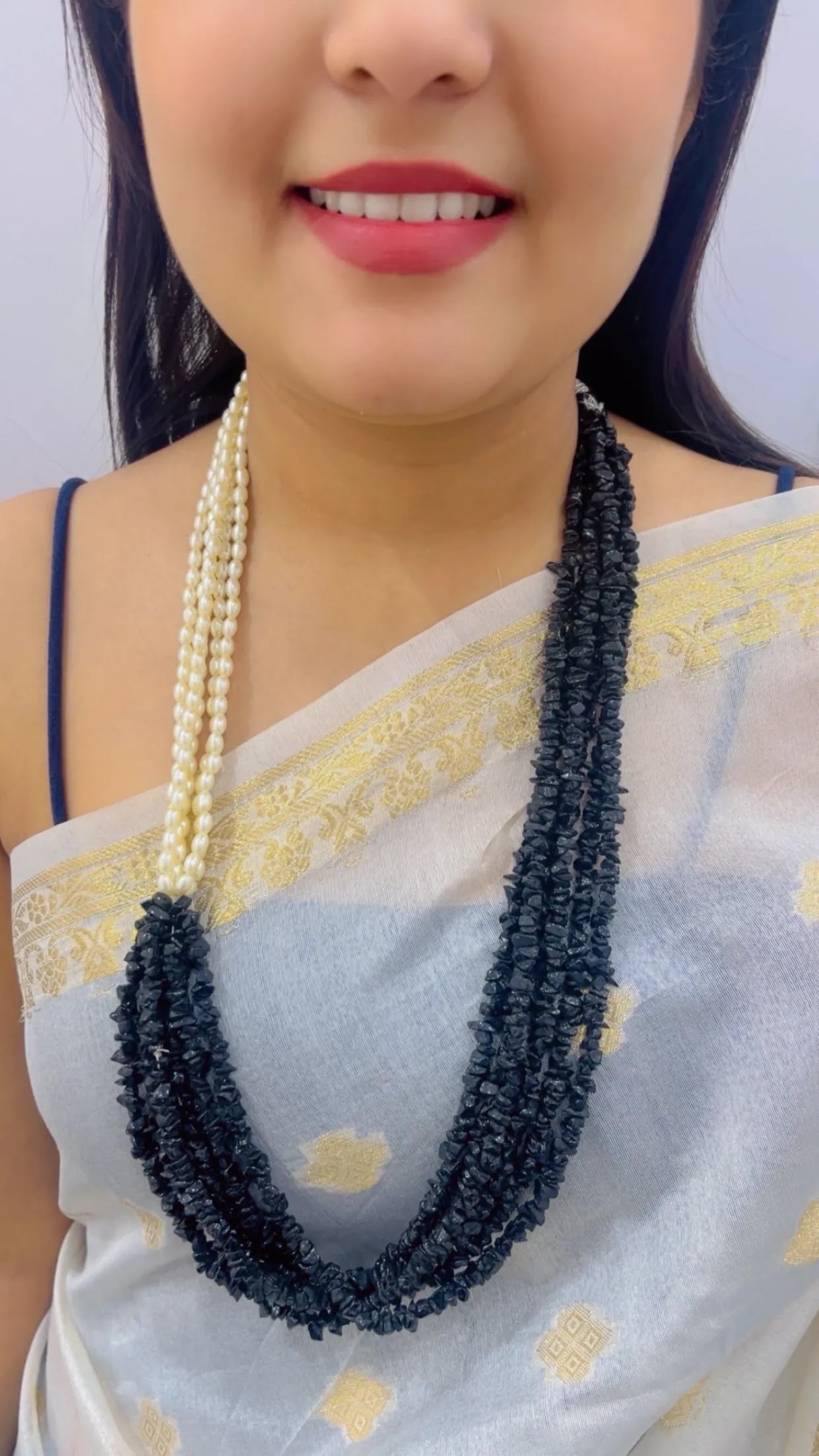 Natural  Black Spinel & Pearl Gemstone Beads Necklace Jewelry