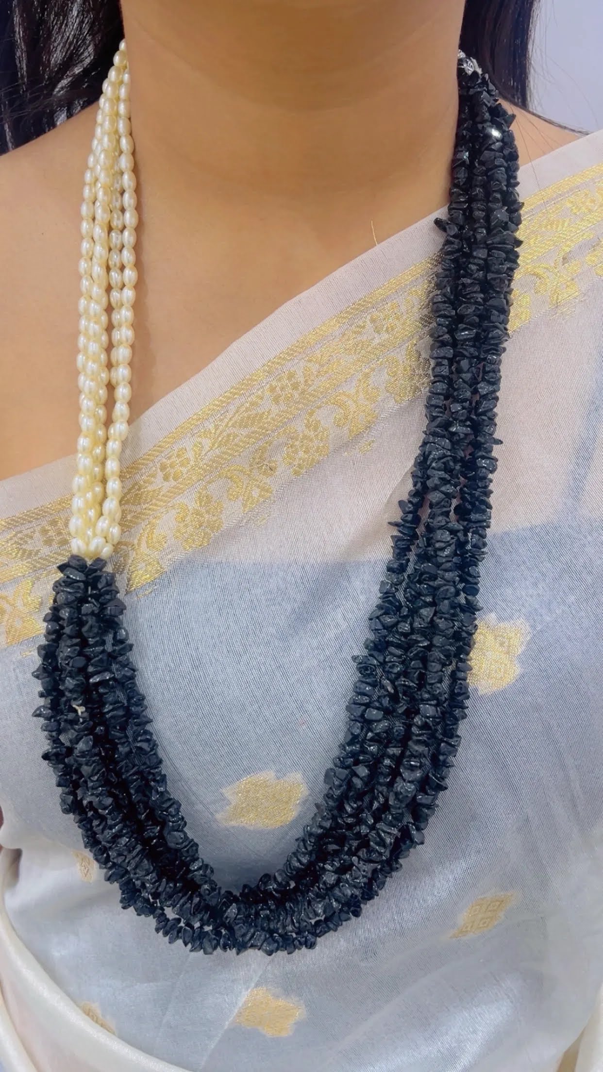 Natural  Black Spinel & Pearl Gemstone Beads Necklace Jewelry