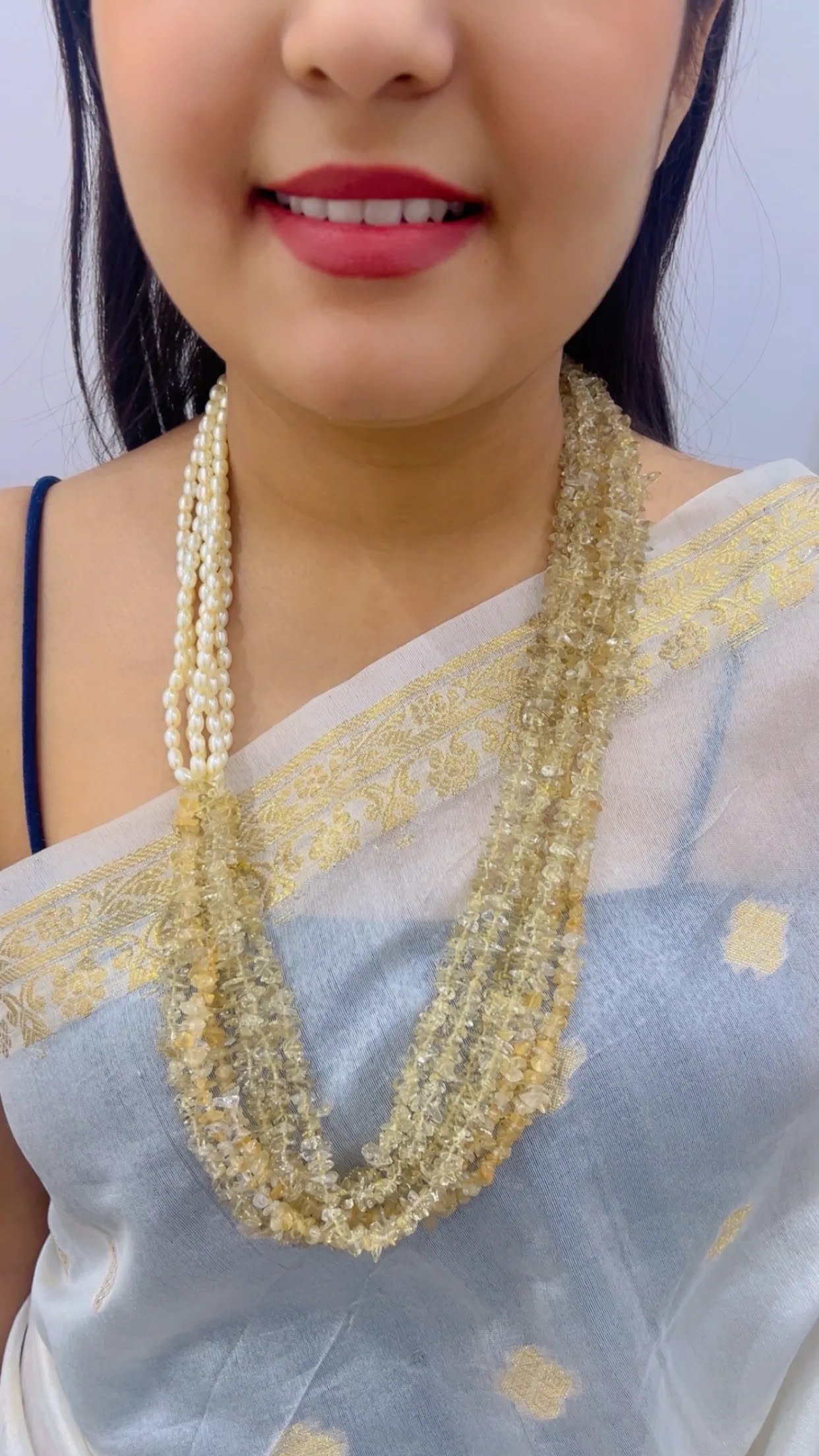 Natural Quartz & Pearl Gemstone Beads Necklace Jewelry