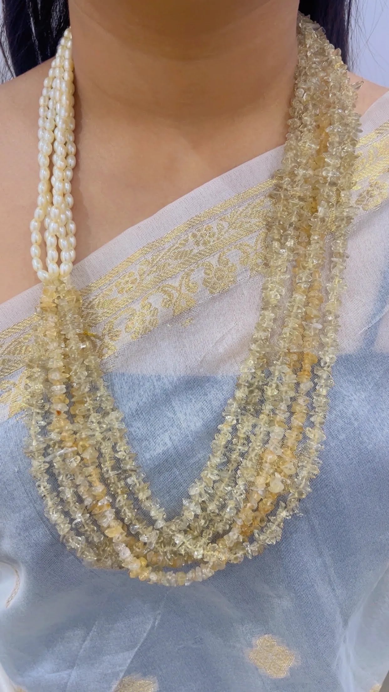 Natural Quartz & Pearl Gemstone Beads Necklace Jewelry