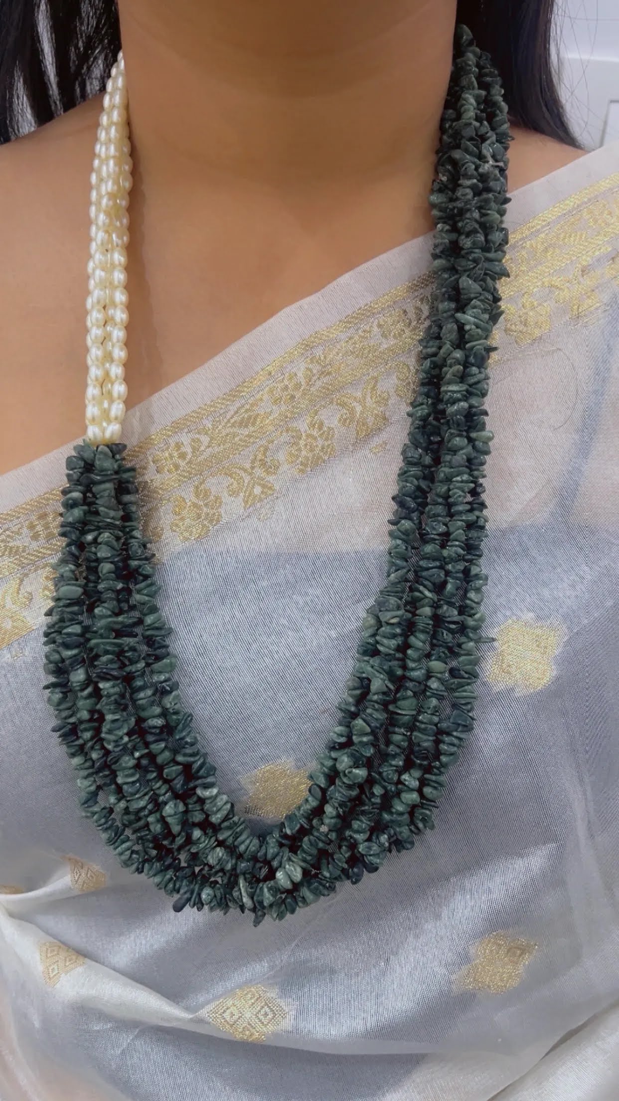 Natural Green Quartz & Pearl Gemstone Beads Necklace Jewelry