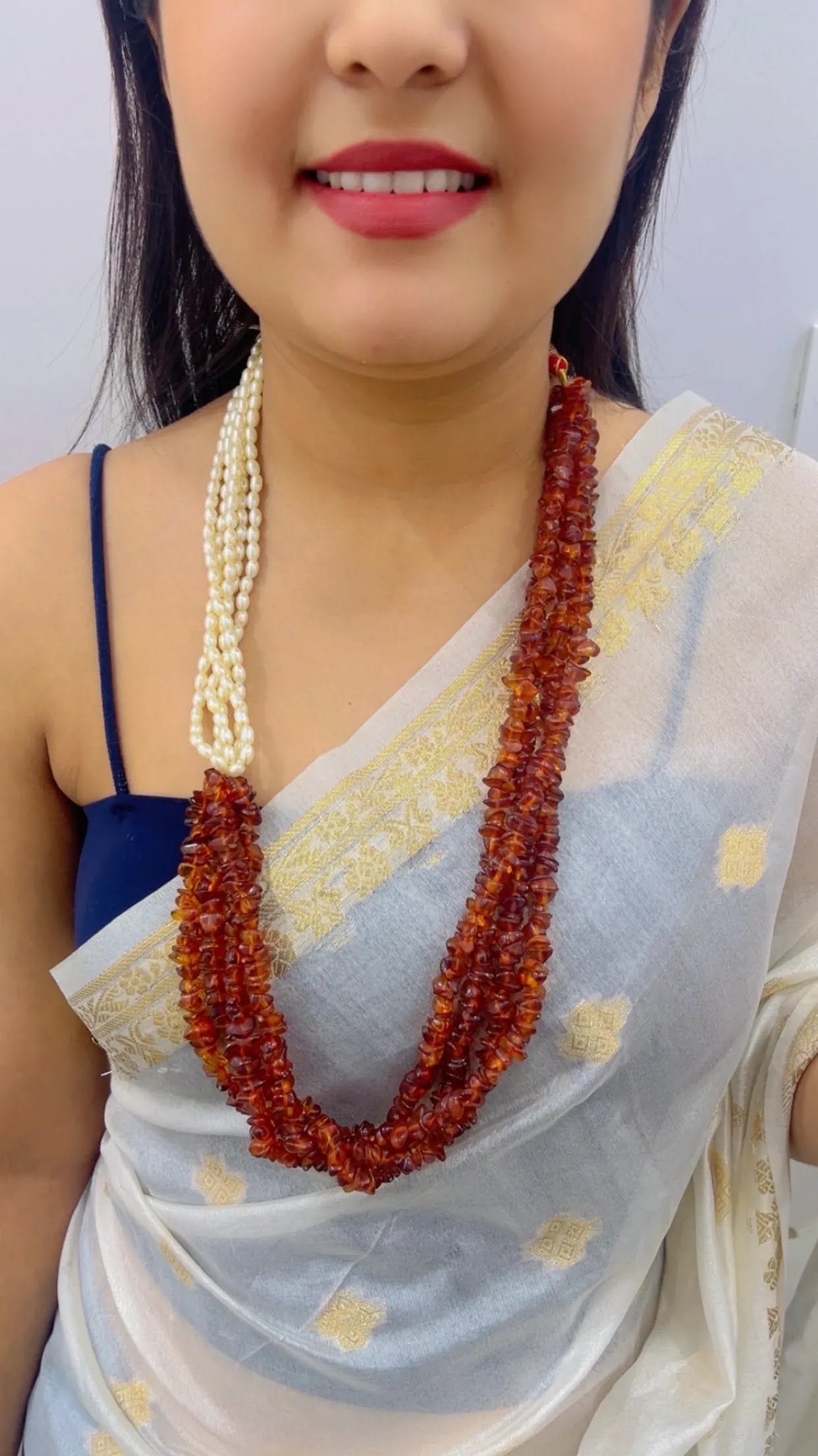 Natural Carnelian & Pearl Gemstone Beads Necklace Jewelry