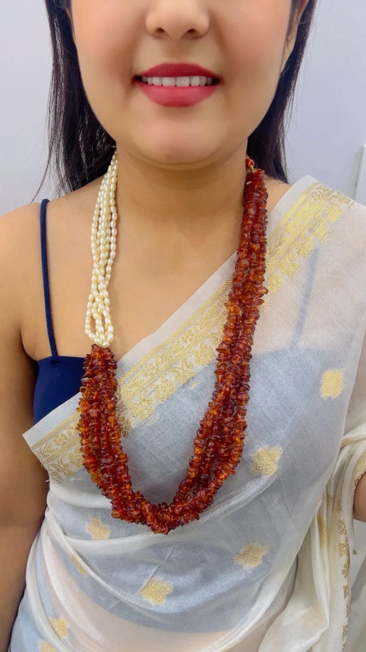 Natural Carnelian & Pearl Gemstone Beads Necklace Jewelry