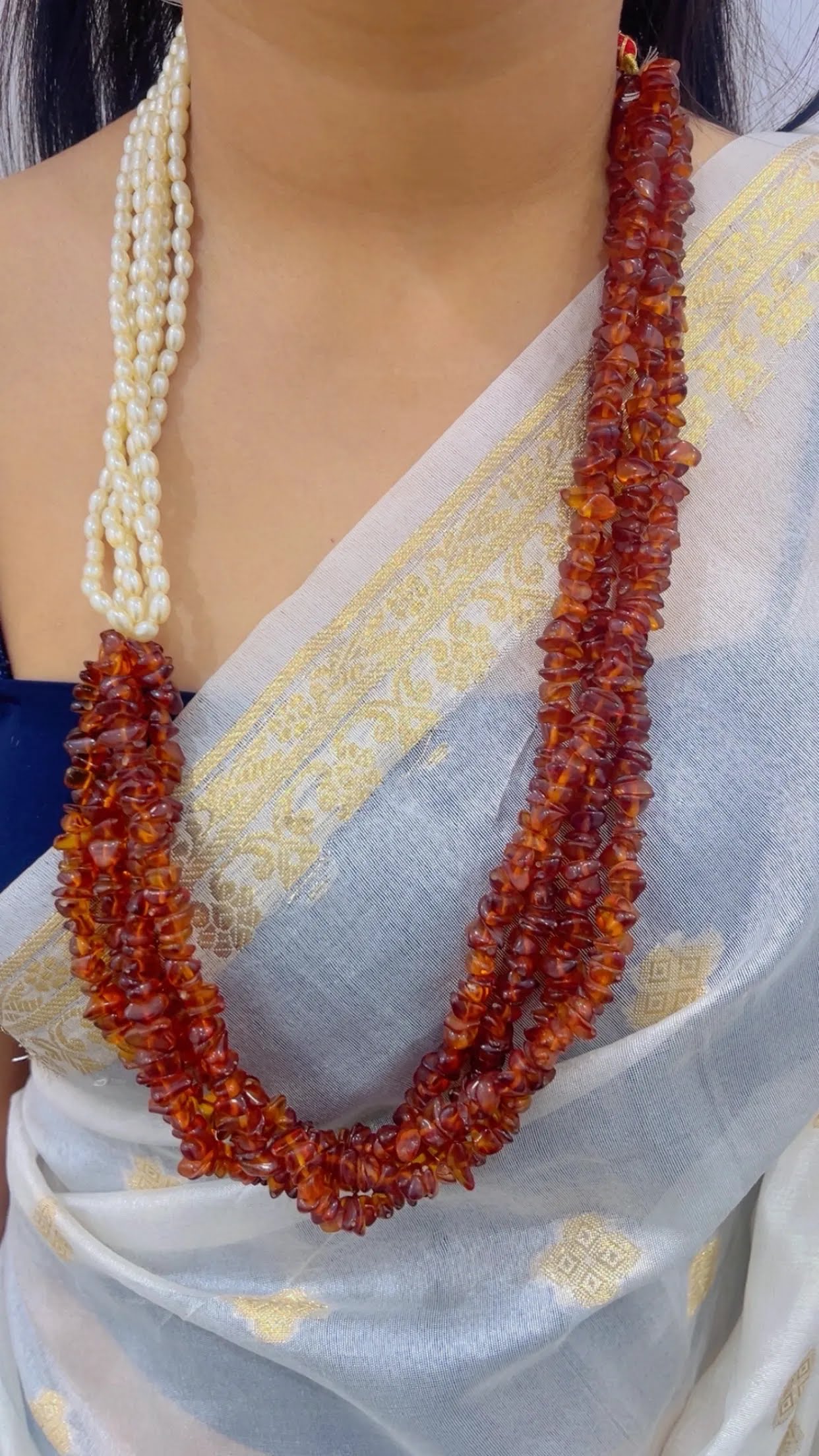 Natural Carnelian & Pearl Gemstone Beads Necklace Jewelry