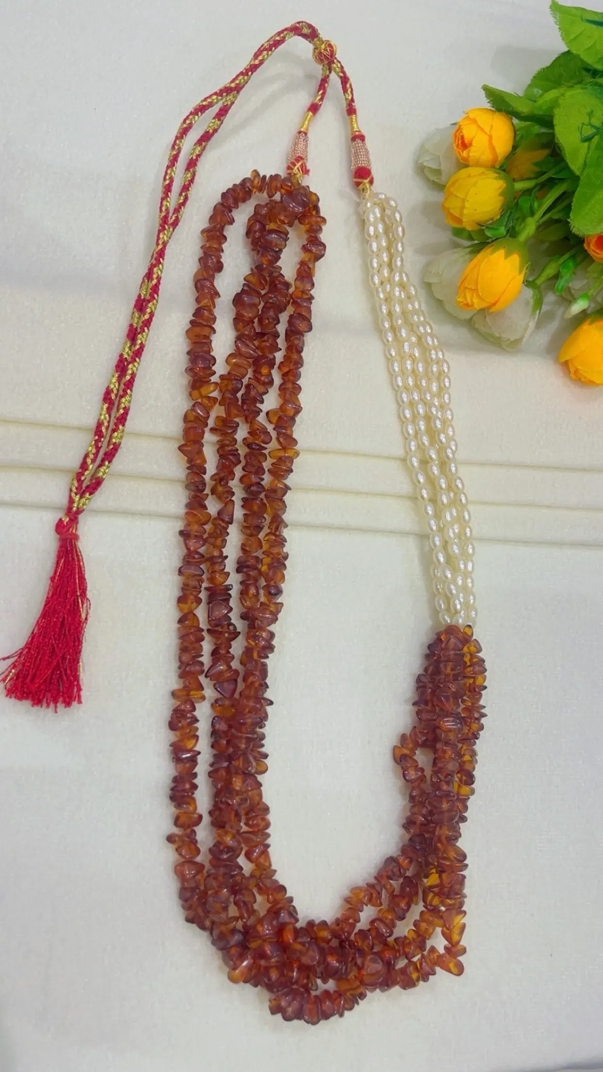 Natural Carnelian & Pearl Gemstone Beads Necklace Jewelry