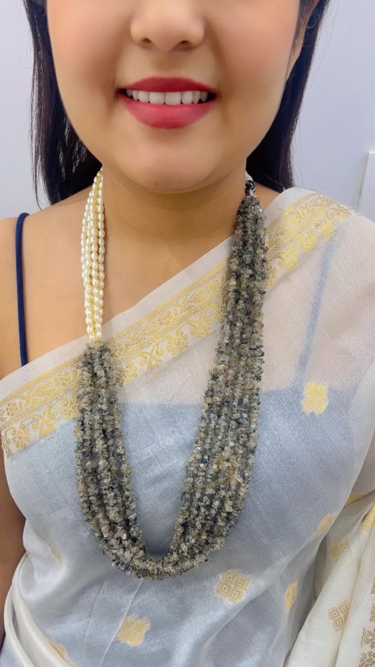 Natural Black Rutile & Pearl Gemstone Beads Necklace Jewelry