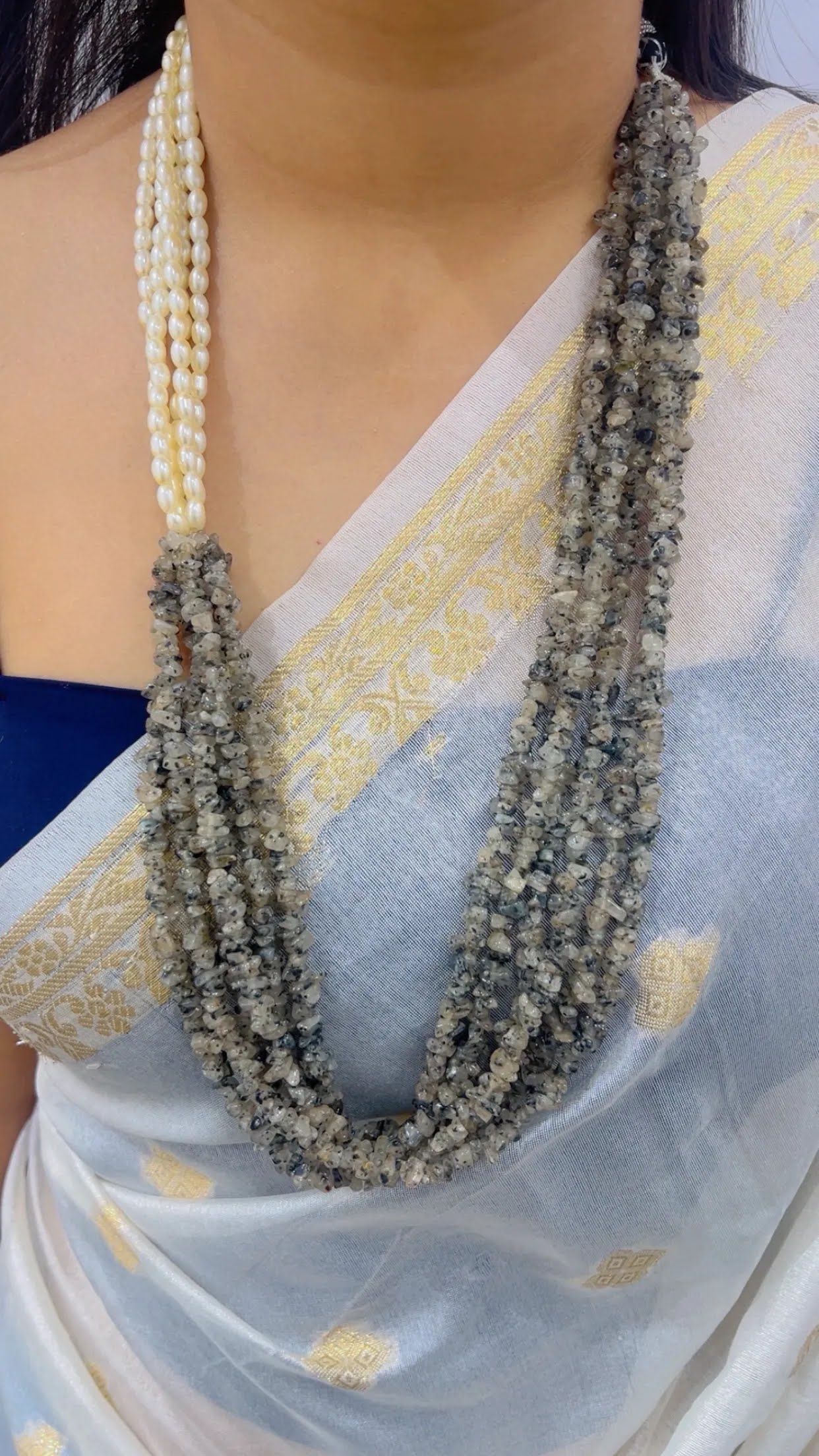 Natural Black Rutile & Pearl Gemstone Beads Necklace Jewelry