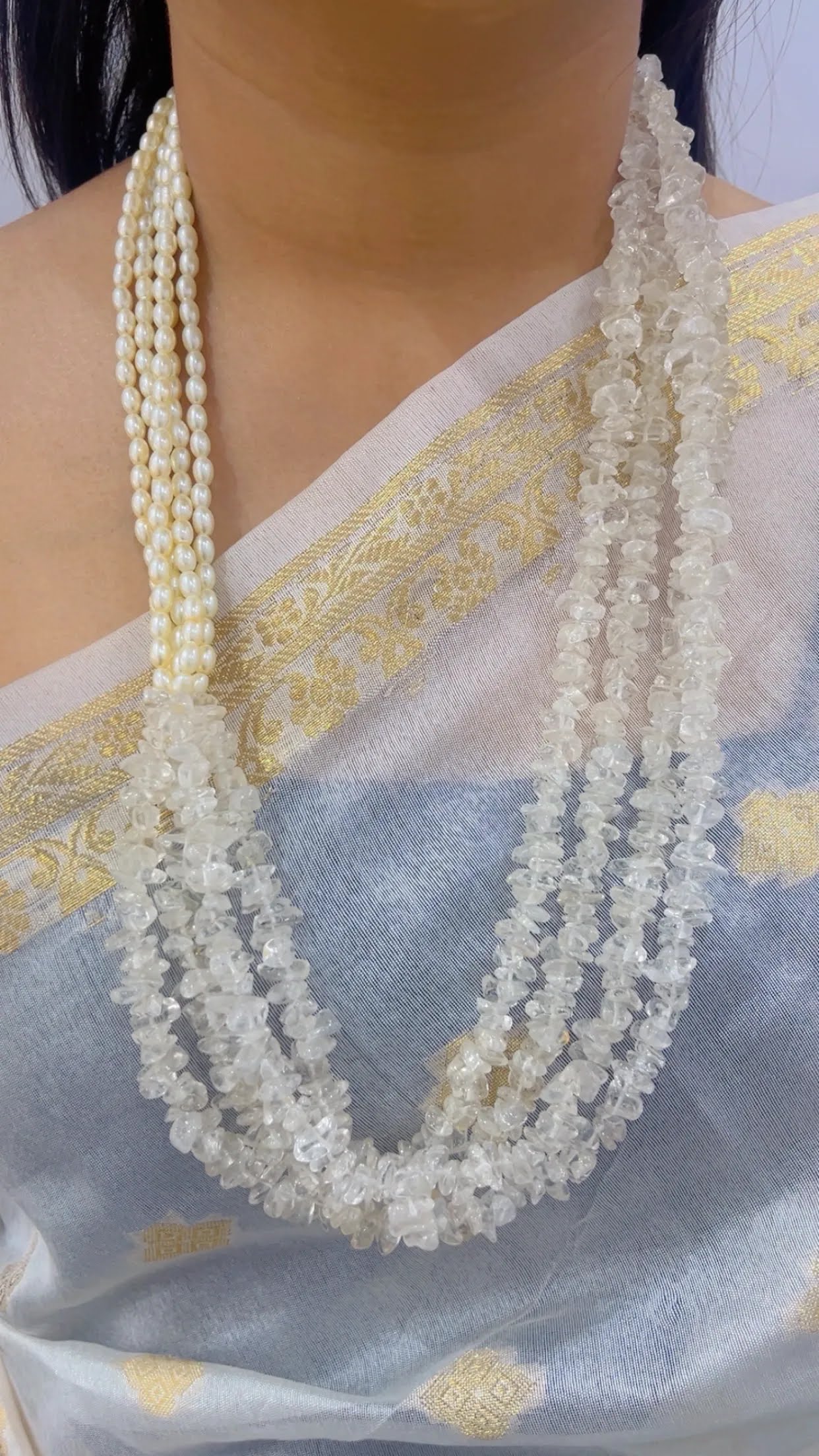 Natural Quartz & Pearl Gemstone Beads Necklace Jewelry