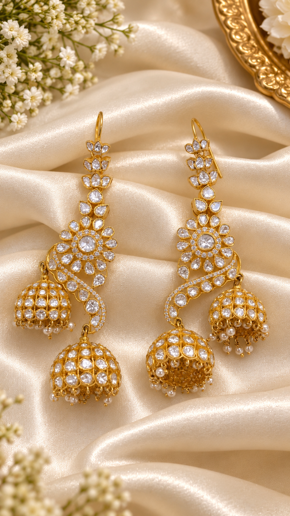 Designer 925 Silver Ear Cuff Jhumka Earrings