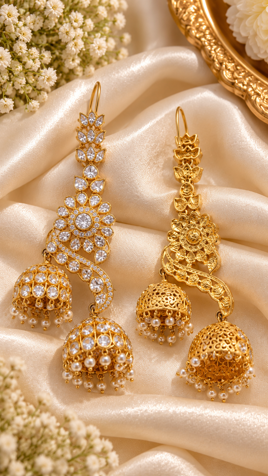 Designer 925 Silver Ear Cuff Jhumka Earrings