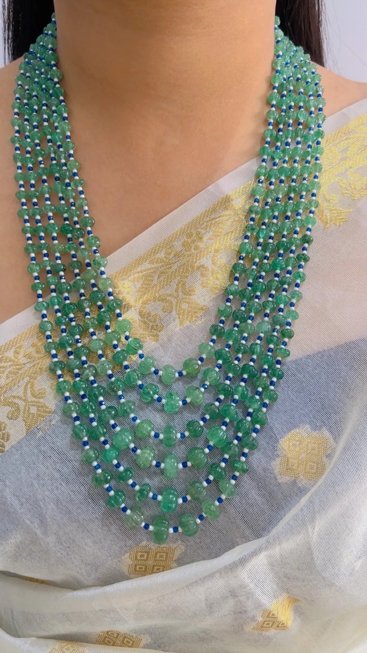 Natural Green Strawberry Pumpkin & Blue Jade Gemstone Beads Necklace Jewelry