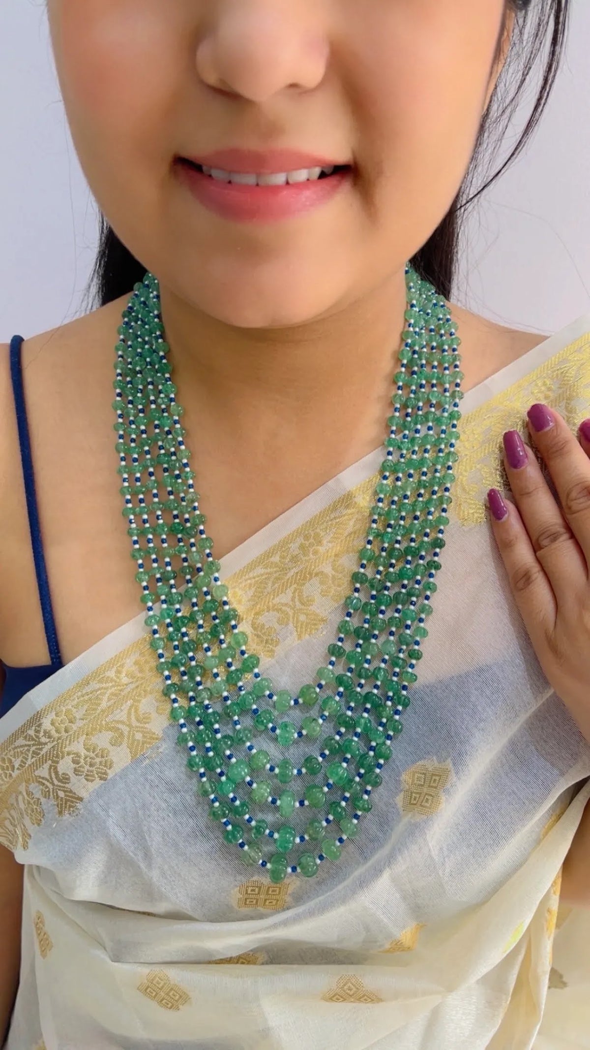 Natural Green Strawberry Pumpkin & Blue Jade Gemstone Beads Necklace Jewelry