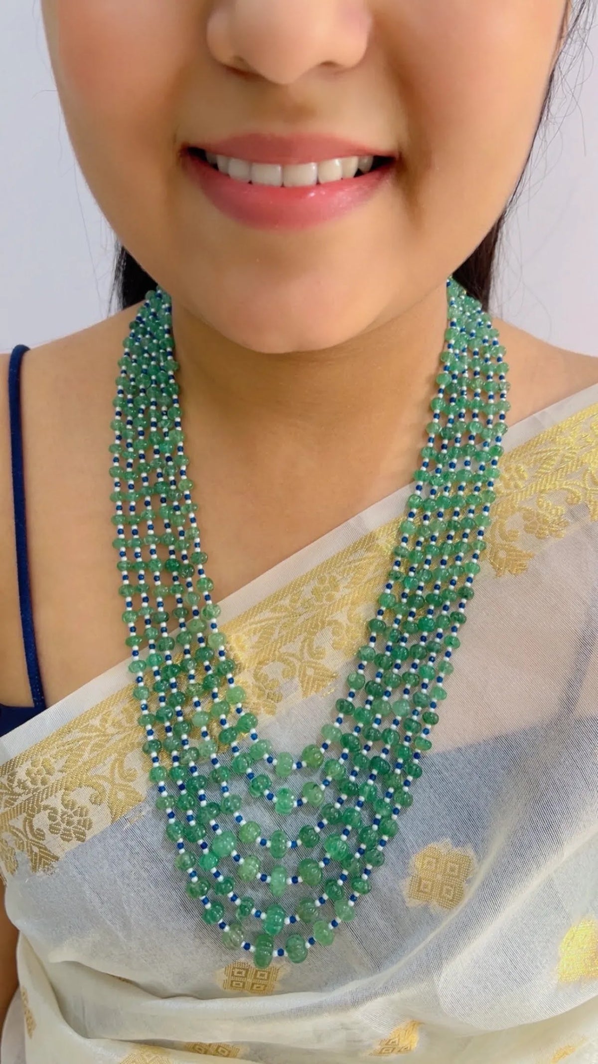Natural Green Strawberry Pumpkin & Blue Jade Gemstone Beads Necklace Jewelry