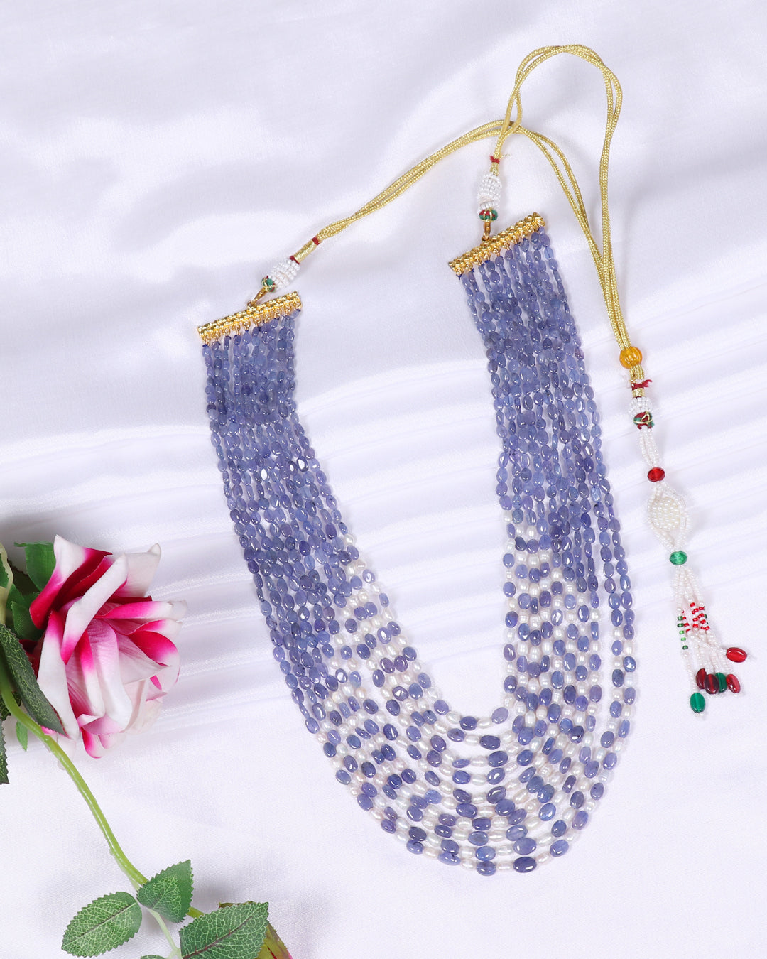 Natural Tanzanite & Pearl Gemstone Beads Necklace Jewelry