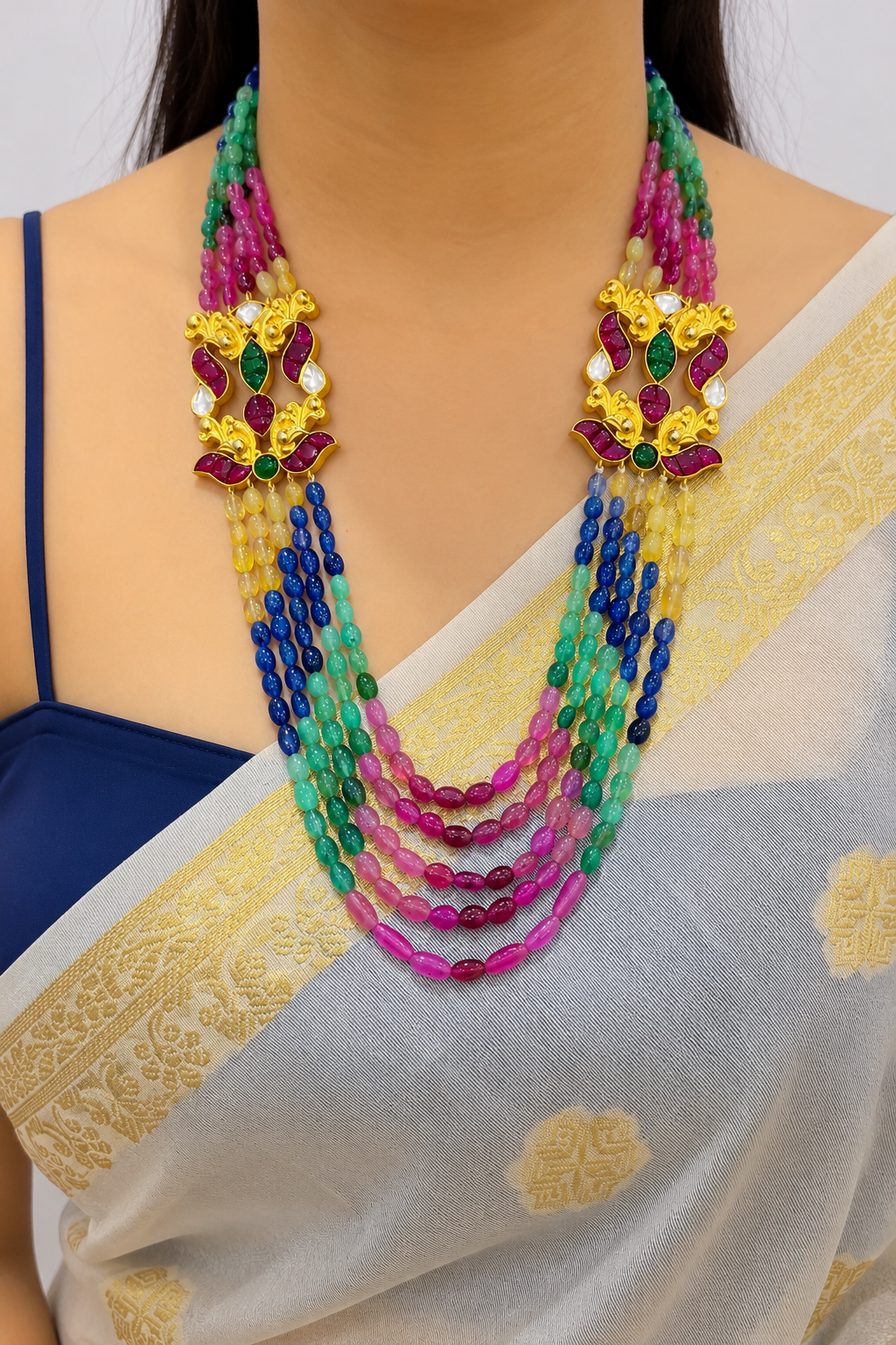 Natural Multi Sapphire With 925 Silver Pendant Necklace