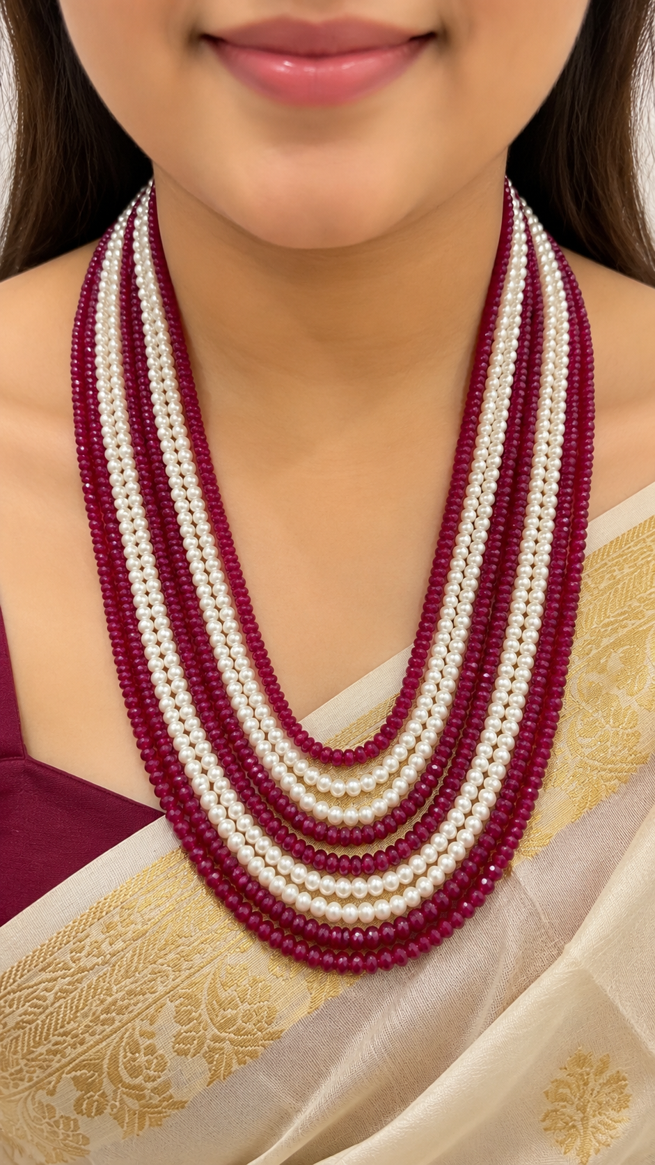 Natural Ruby With Natural Freshwater Pearl Gemstone Beads Necklace Jewelry