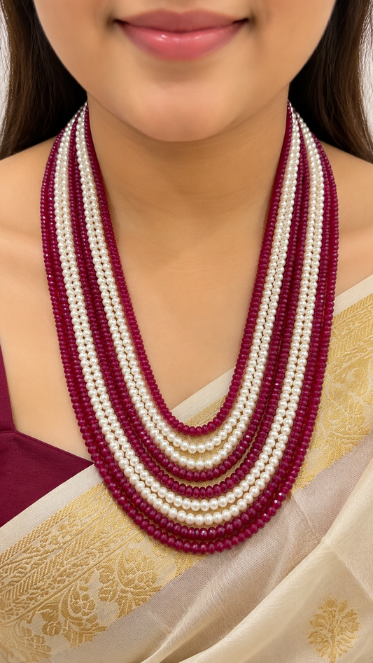 Natural Ruby With Natural Freshwater Pearl Gemstone Beads Necklace Jewelry
