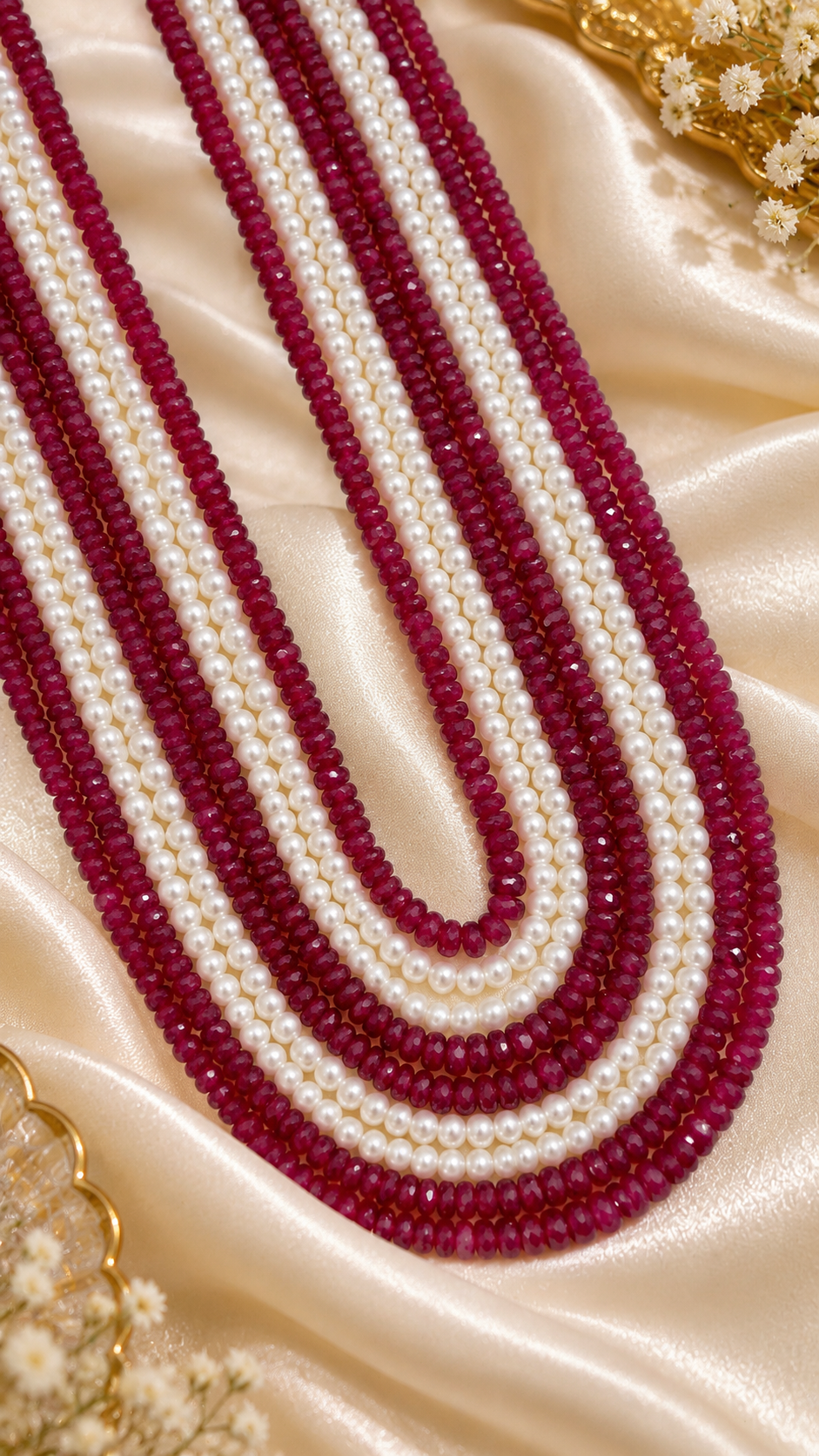 Natural Ruby With Natural Freshwater Pearl Gemstone Beads Necklace Jewelry