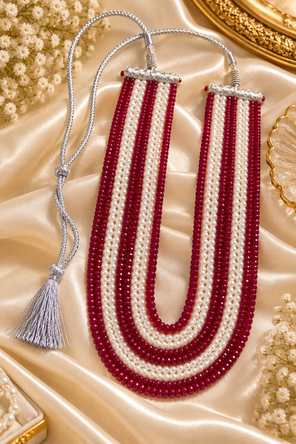 Natural Ruby With Natural Freshwater Pearl Gemstone Beads Necklace Jewelry