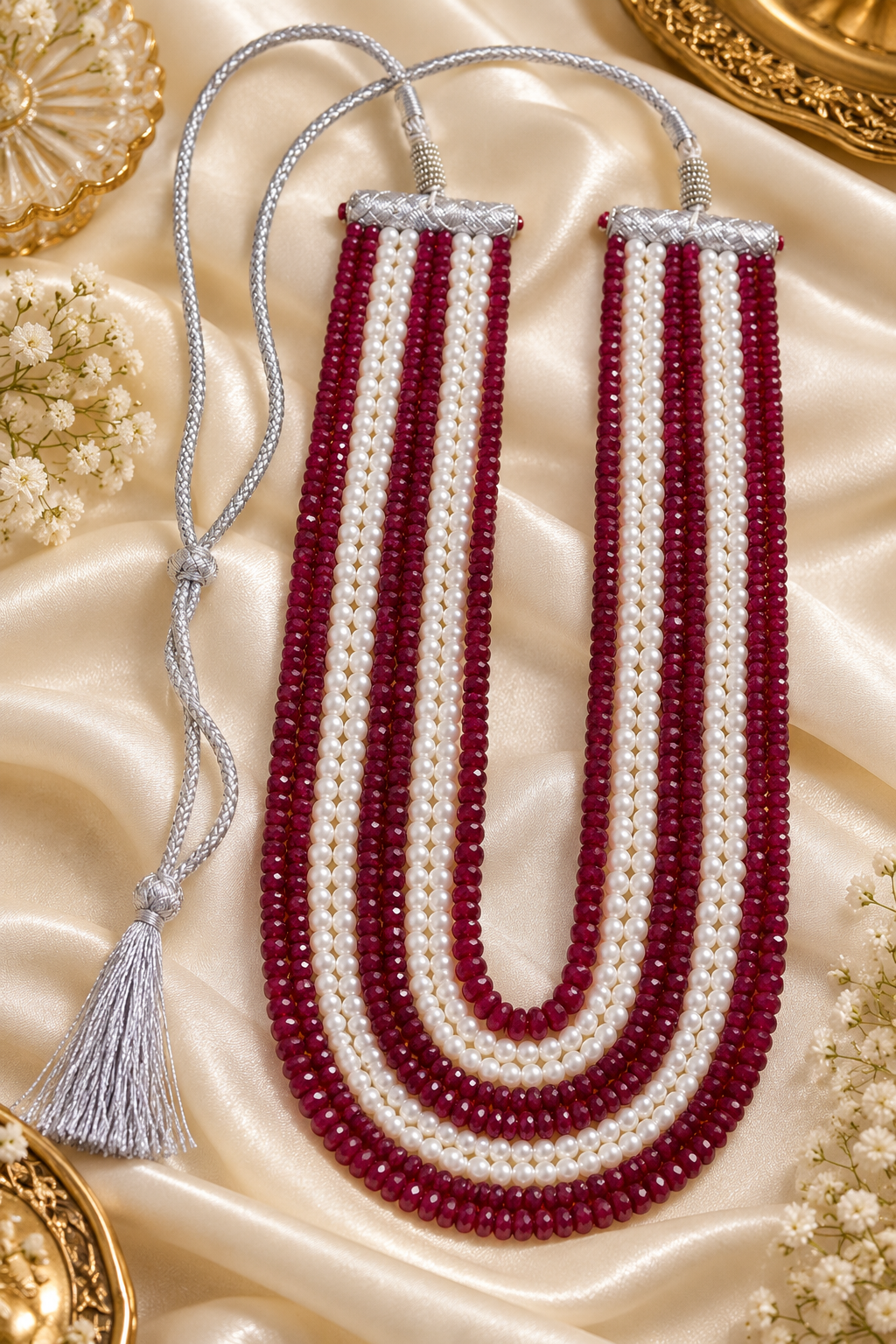 Natural Ruby With Natural Freshwater Pearl Gemstone Beads Necklace Jewelry