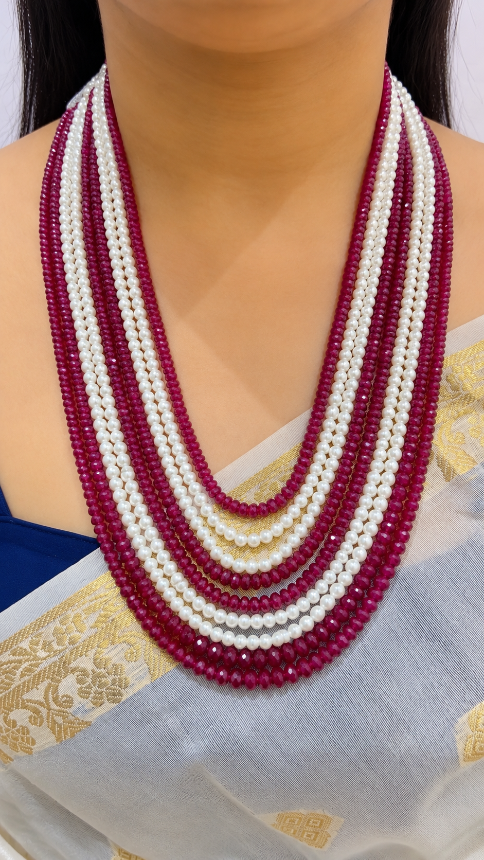 Natural Ruby With Natural Freshwater Pearl Gemstone Beads Necklace Jewelry
