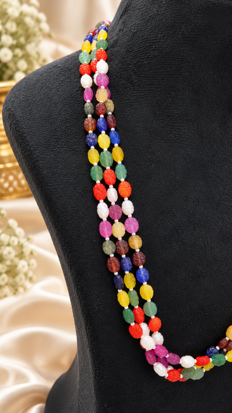 Navratan Twisted Shape Gemstone Beads Necklace Jewelry