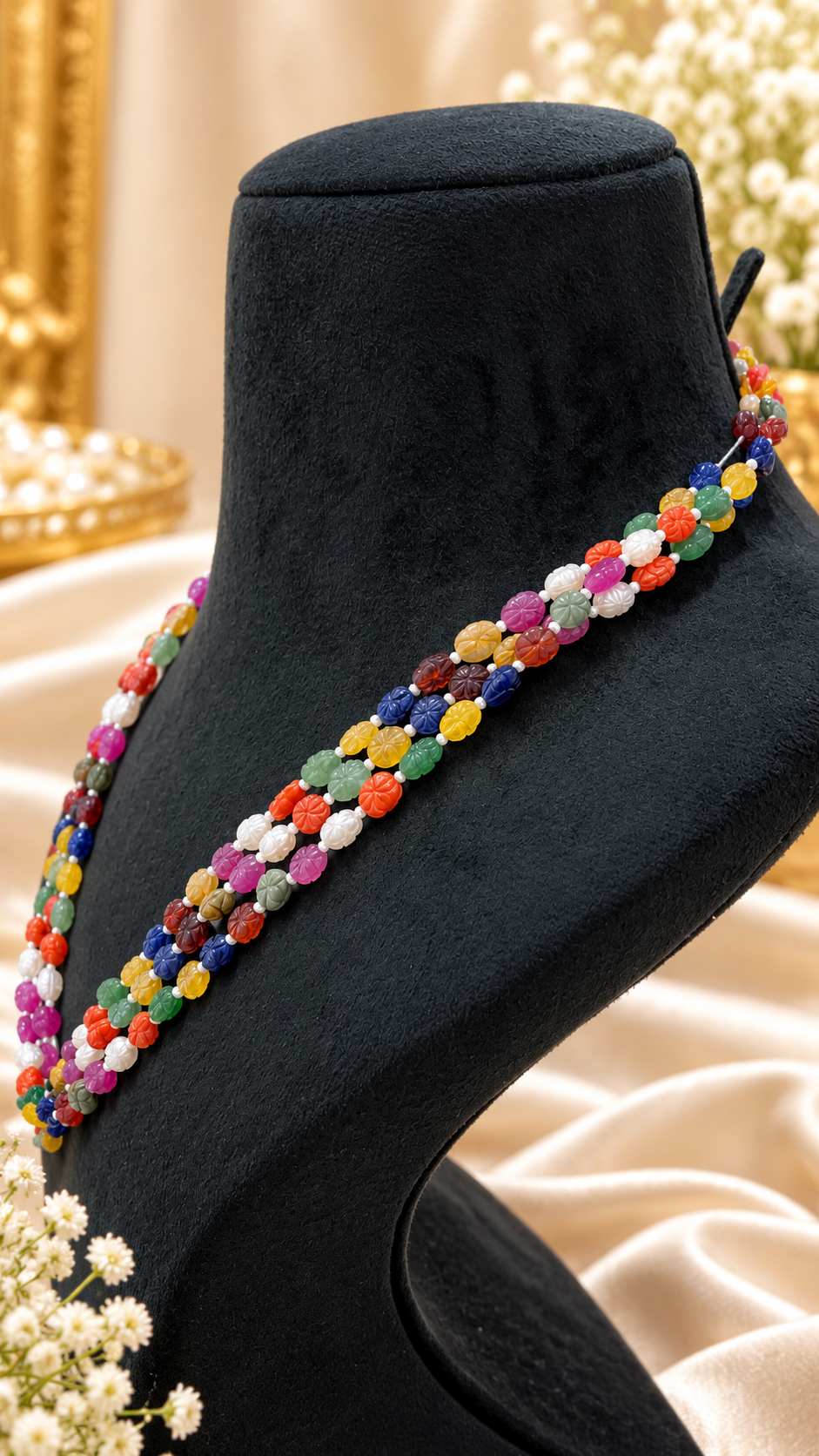 Navratan Twisted Shape Gemstone Beads Necklace Jewelry