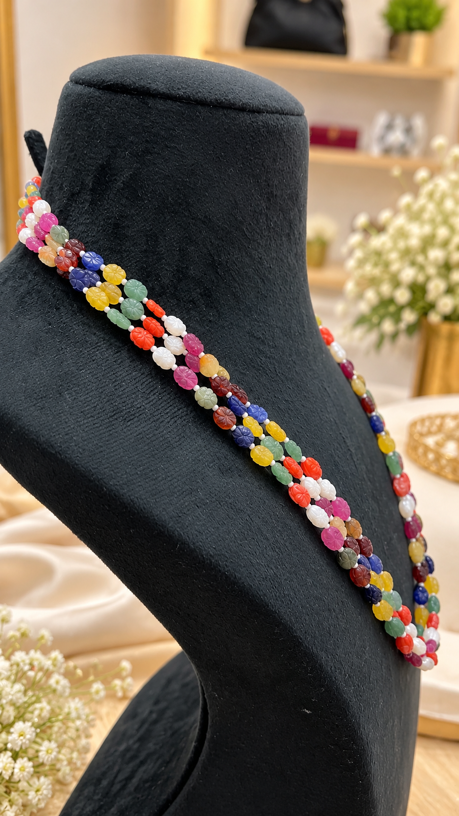 Navratan Twisted Shape Gemstone Beads Necklace Jewelry