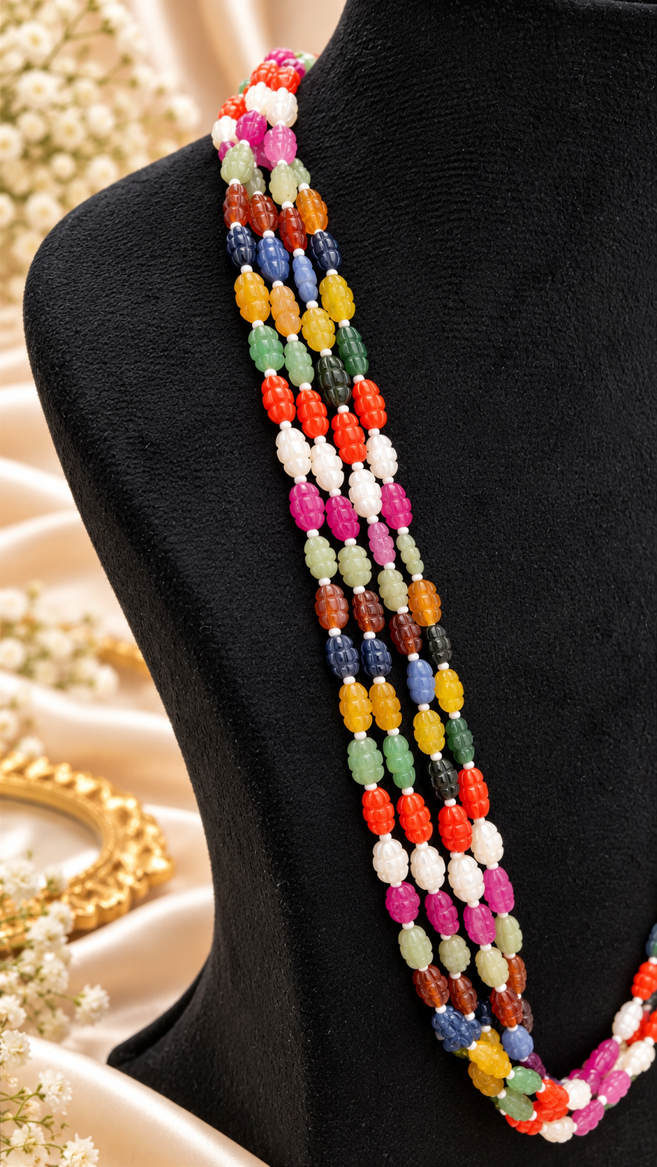 Navratan Twisted Shape Gemstone Beads Necklace Jewelry
