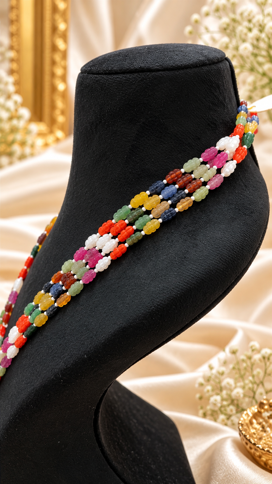 Navratan Twisted Shape Gemstone Beads Necklace Jewelry