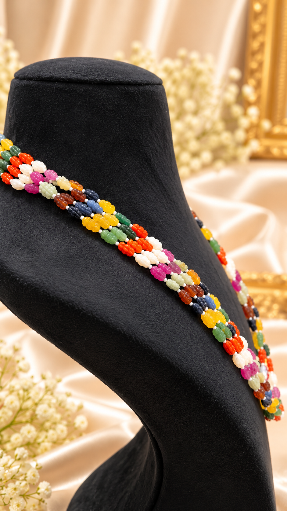 Navratan Twisted Shape Gemstone Beads Necklace Jewelry