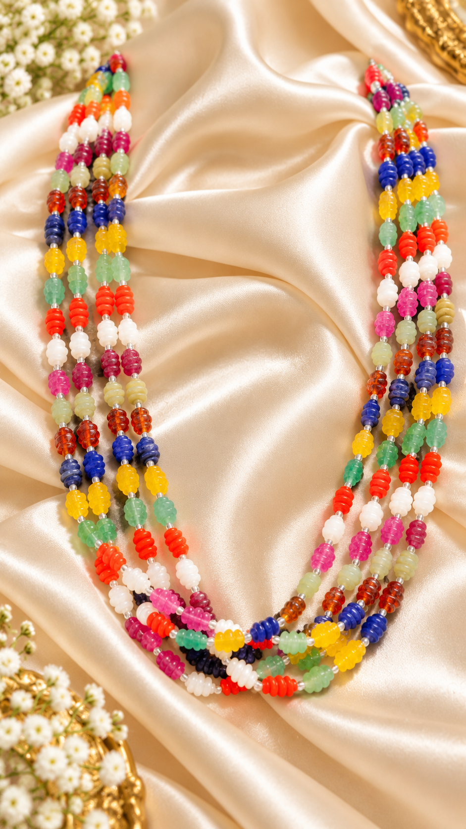 Navratan Twisted Shape Gemstone Beads Necklace Jewelry