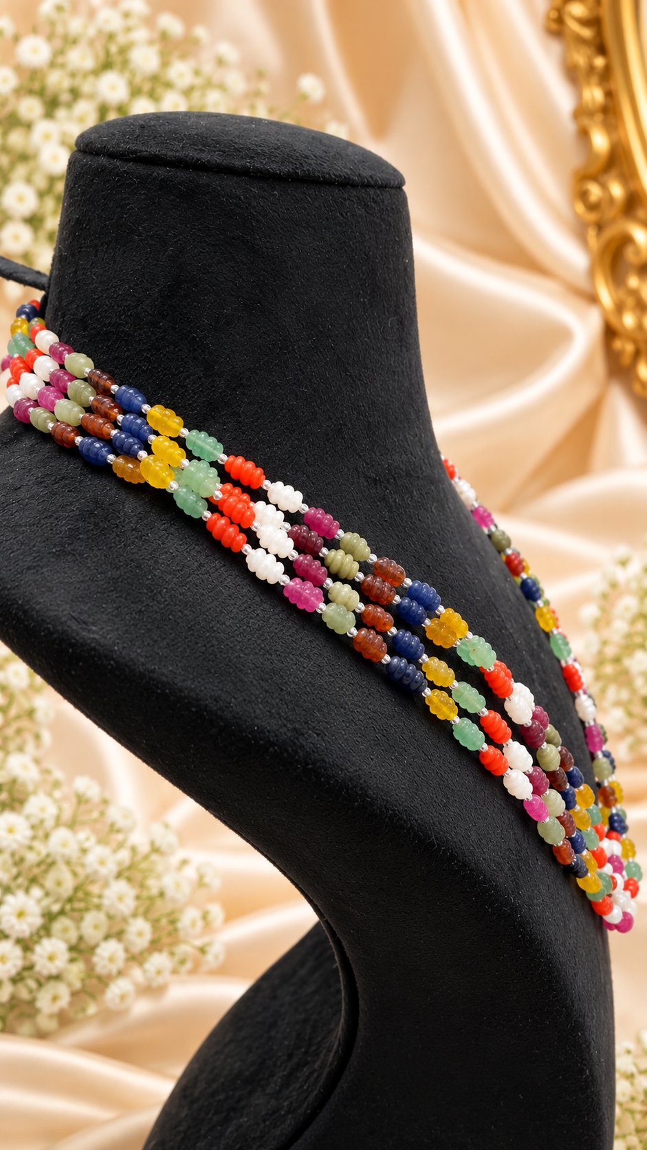 Navratan Twisted Shape Gemstone Beads Necklace Jewelry