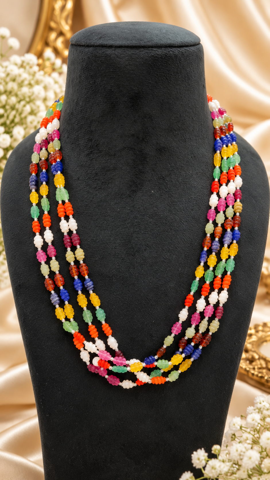Navratan Twisted Shape Gemstone Beads Necklace Jewelry