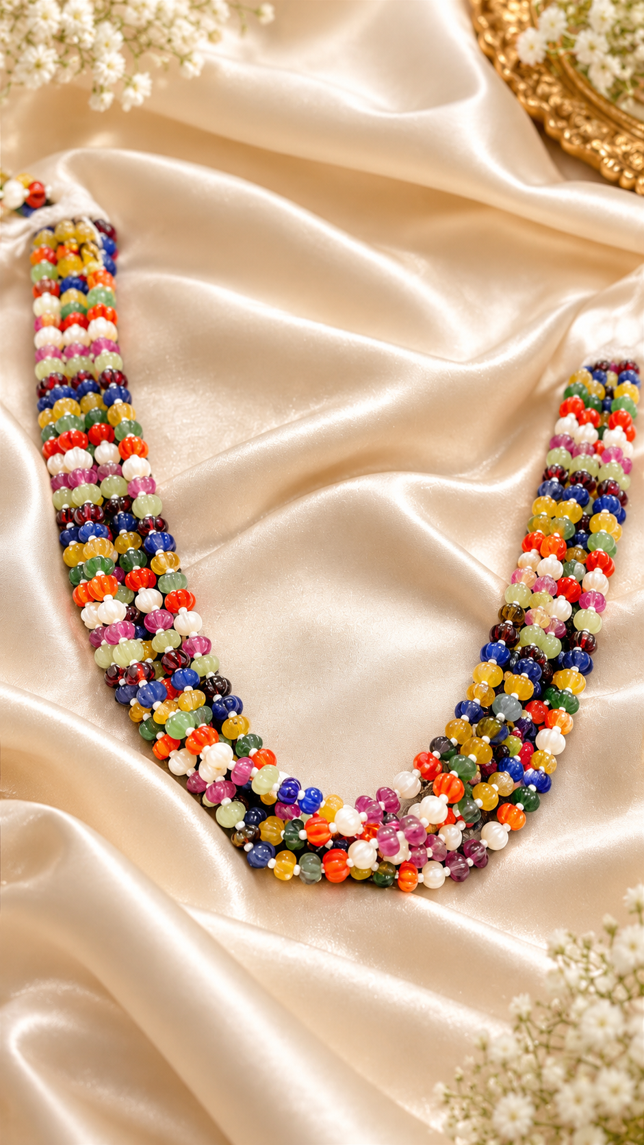 Navratan Pumpkin Gemstone Beads Necklace Jewelry