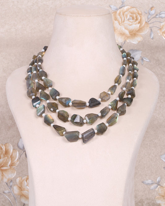Natural Labradorite & Pearl Gemstone Beads Necklace Jewelry