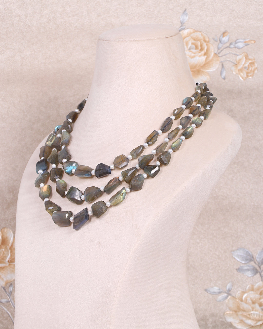 Natural Labradorite & Pearl Gemstone Beads Necklace Jewelry